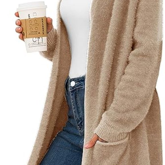 Women Open Front Knit Cardigans Long Sleeve Sweater Coat with Pockets - Picture 1 of 7